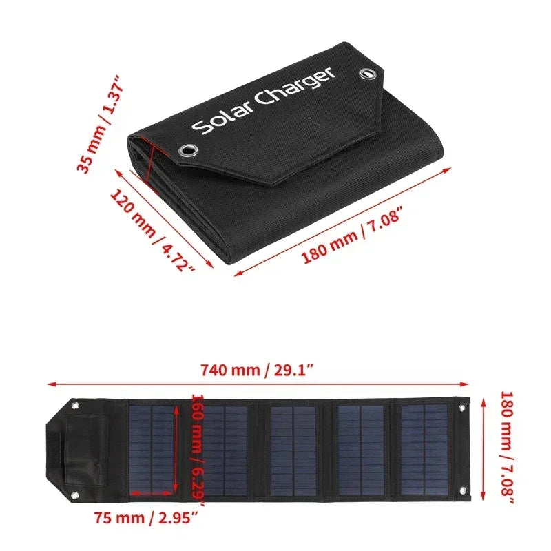 Folding Solar Panel 60W/80W/100W USB 5V Solar Charger Portable Solar Battery Power Bank for Outdoor Camping Hiking + Cable
