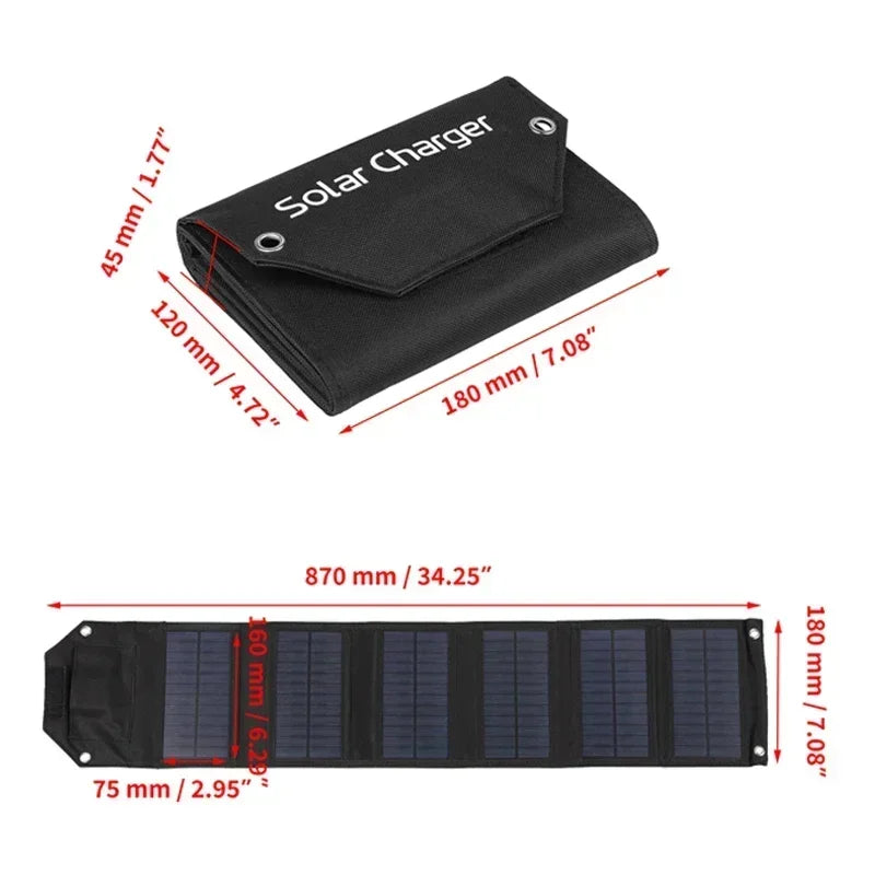 Folding Solar Panel 60W/80W/100W USB 5V Solar Charger Portable Solar Battery Power Bank for Outdoor Camping Hiking + Cable