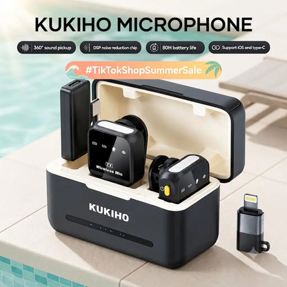 Summer Sale！Kukiho Wireless Lavalier Microphone for Iphone Ipad Android with Charging Case Audio Smartphone Audio Smartphone