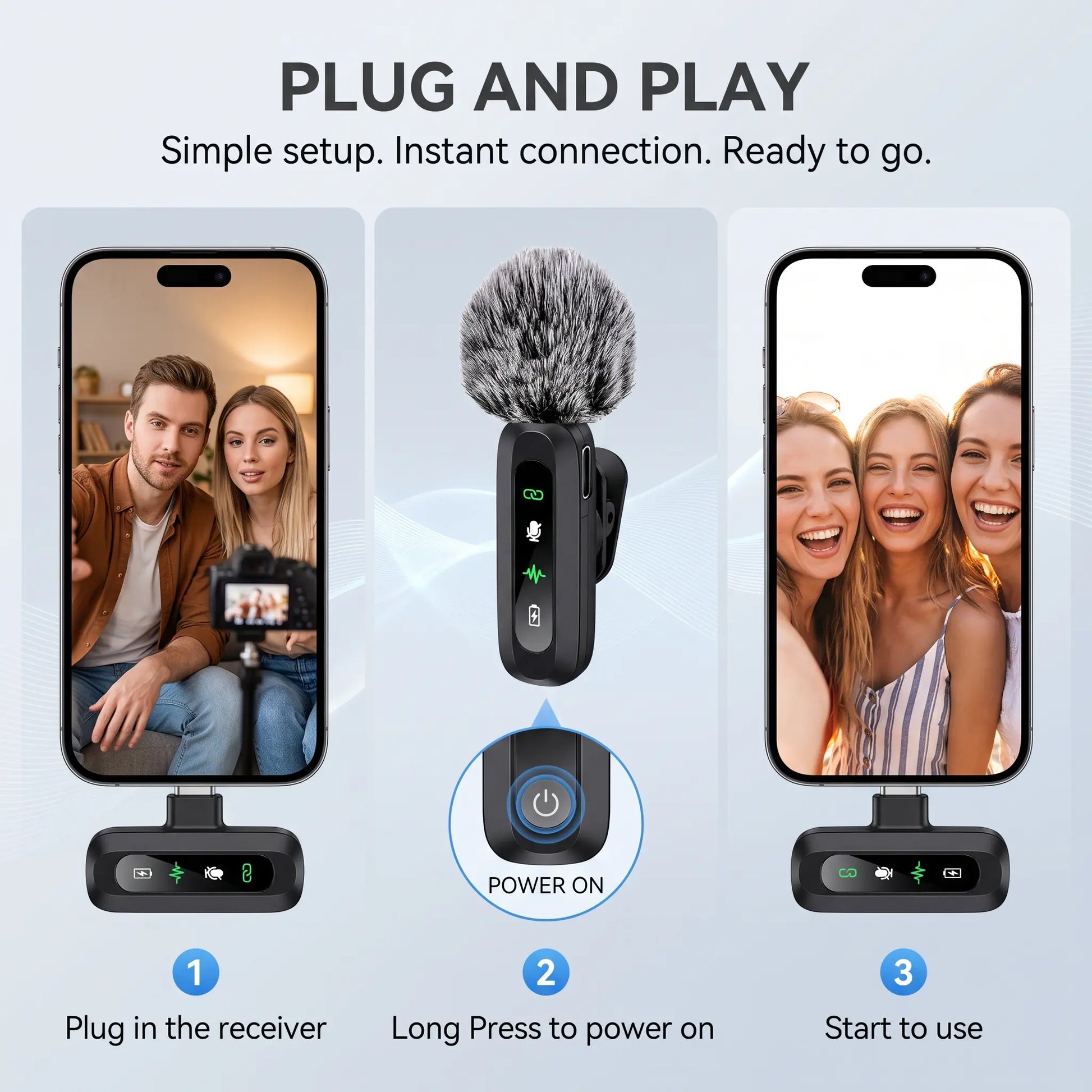 HITOZON Professional Wireless Lavalier Microphone - Rechargeable Lapel Mic with Lightning, Built-In Li-Ion Battery, Multi-Device Compatibility, Manufacturer Warranty for Iphone, Android, Cameras, Plug-And-Play Omnidirectional Condenser for Video Recording