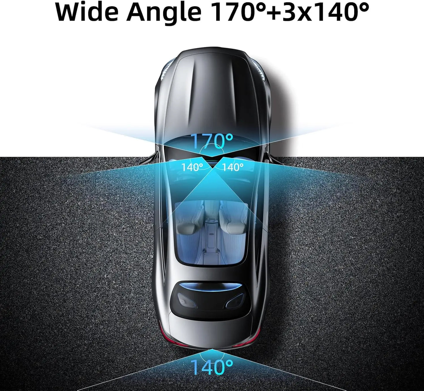 4 Channel Dash Cam with 360° Surround View Includes FREE OBD Cable for 24/7 Parking Monitor 4 Lens Front Rear inside Left Right Recording 3" Display, Built-In Wifi, 64GB Card Clear Night Vision, Hdr，Automotive Driving Recorder