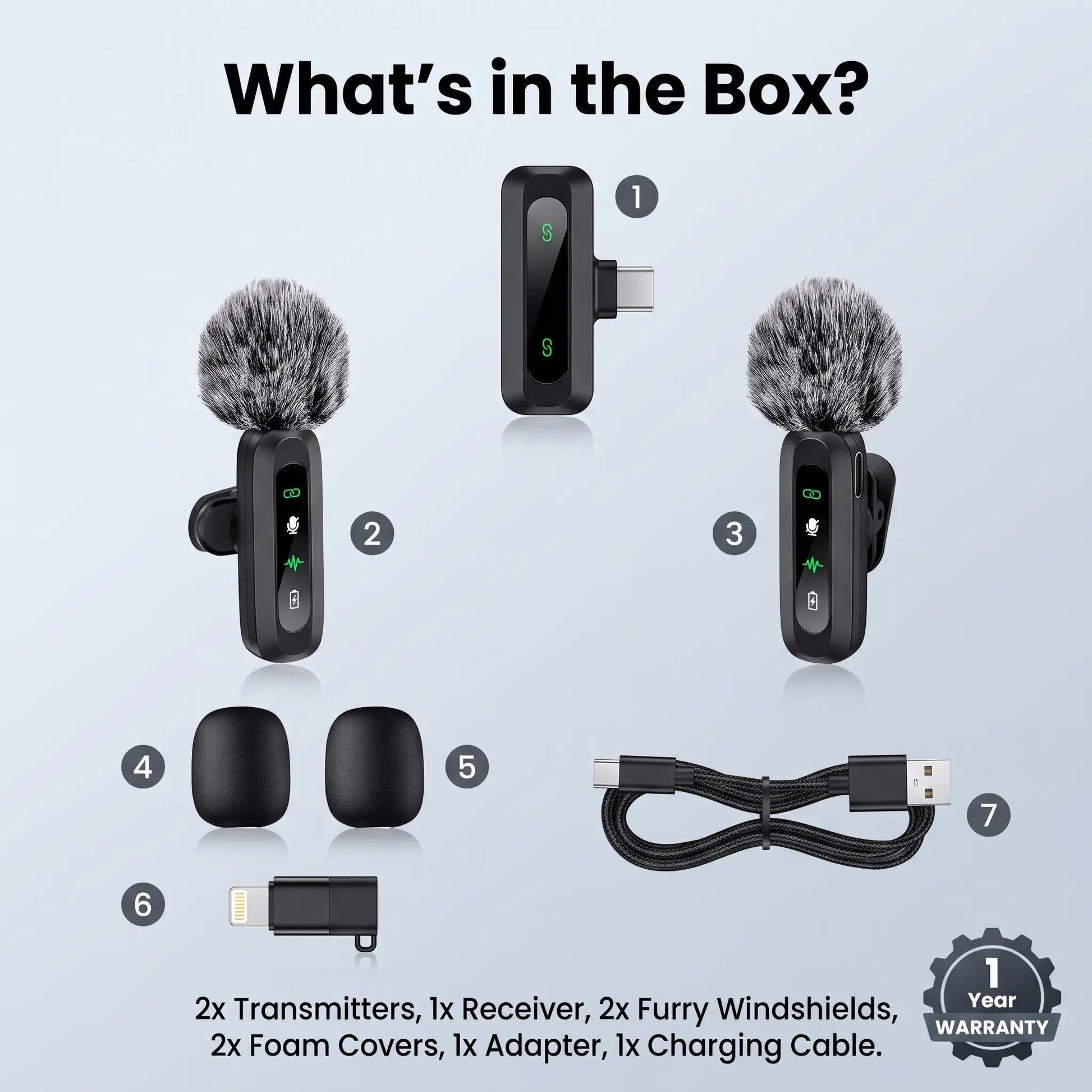 HITOZON Professional Wireless Lavalier Microphone - Rechargeable Lapel Mic with Lightning, Built-In Li-Ion Battery, Multi-Device Compatibility, Manufacturer Warranty for Iphone, Android, Cameras, Plug-And-Play Omnidirectional Condenser for Video Recording