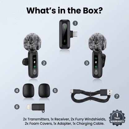 HITOZON Professional Wireless Lavalier Microphone - Rechargeable Lapel Mic with Lightning, Built-In Li-Ion Battery, Multi-Device Compatibility, Manufacturer Warranty for Iphone, Android, Cameras, Plug-And-Play Omnidirectional Condenser for Video Recording