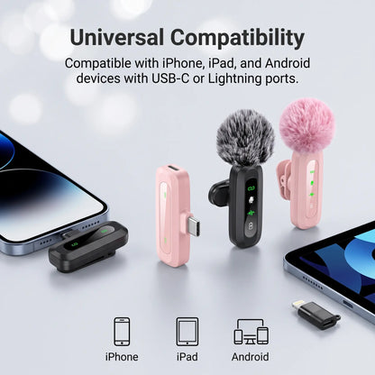 HITOZON Professional Wireless Lavalier Microphone - Rechargeable Lapel Mic with Lightning, Built-In Li-Ion Battery, Multi-Device Compatibility, Manufacturer Warranty for Iphone, Android, Cameras, Plug-And-Play Omnidirectional Condenser for Video Recording