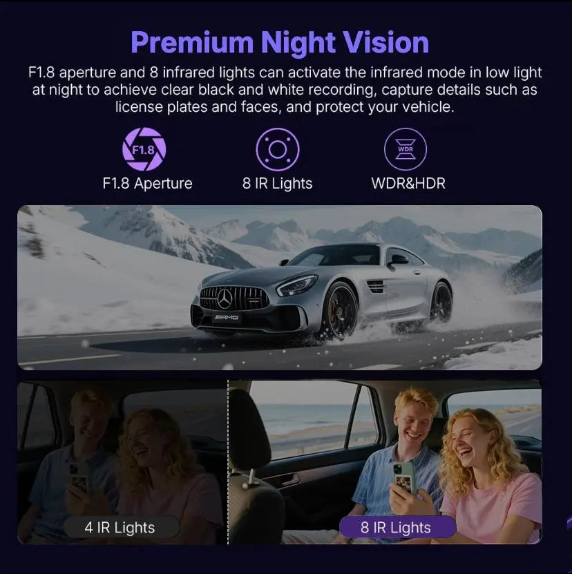 4 Channel Dash Cam with 360° Surround View Includes FREE OBD Cable for 24/7 Parking Monitor 4 Lens Front Rear inside Left Right Recording 3" Display, Built-In Wifi, 64GB Card Clear Night Vision, Hdr，Automotive Driving Recorder